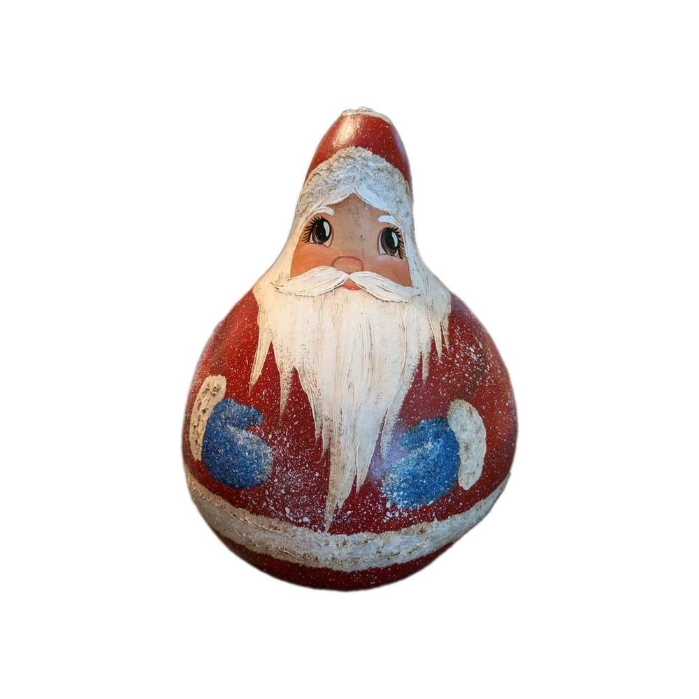 8" Large Hand Painted Santa Gourd Christmas Figurine Rustic Folk Art Decor